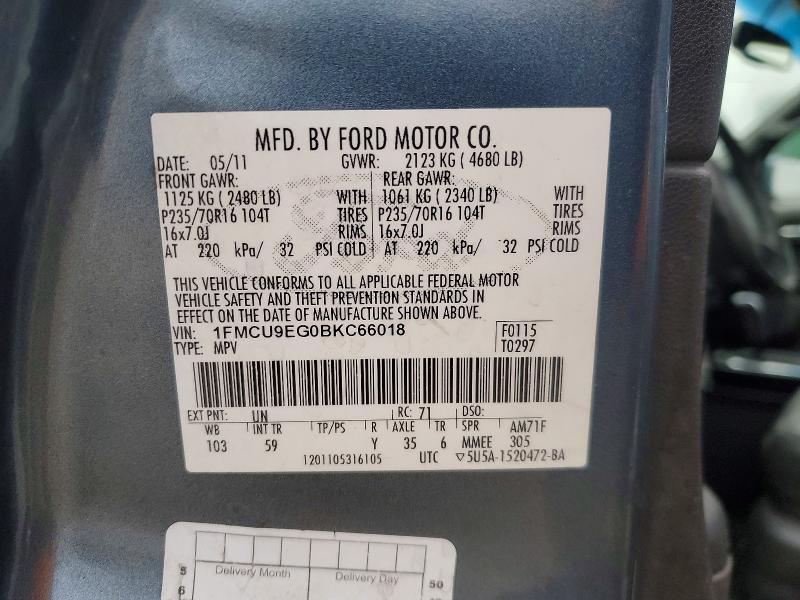 Photo 14 from auction – 2011 FORD ESCAPE LIM with VIN 1FMCU9EG0BKC66018