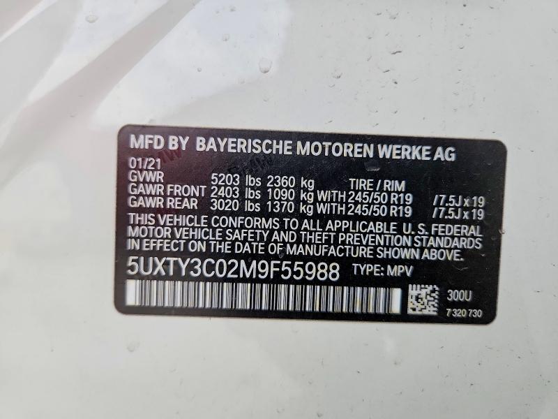 Photo 14 from auction – 2021 BMW X3 SDRIVE3 with VIN 5UXTY3C02M9F55988