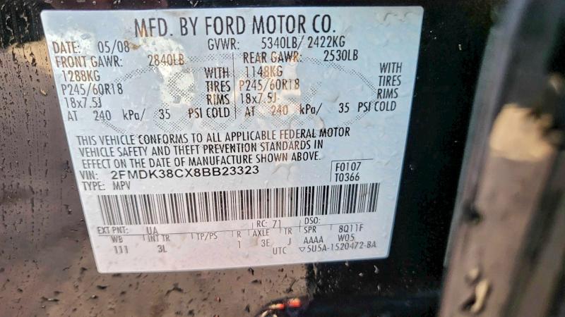 Photo 10 from auction – 2008 FORD EDGE SEL with VIN 2FMDK38CX8BB23323