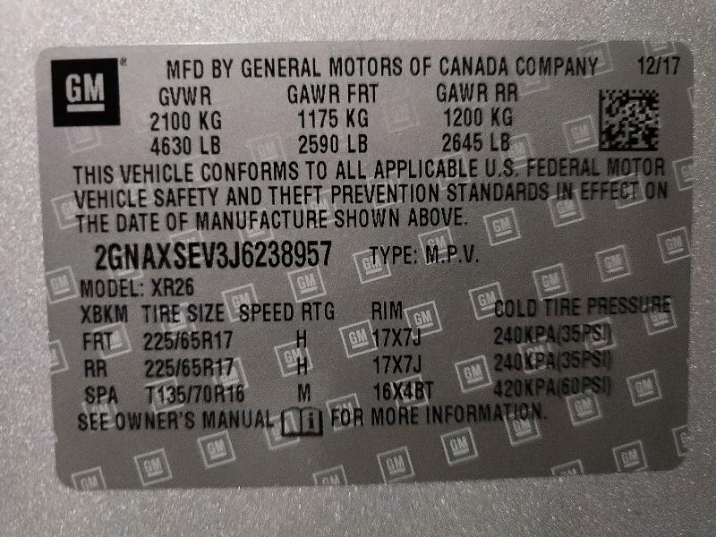 Photo 14 from auction – 2018 CHEVROLET EQUINOX with VIN 2GNAXSEV3J6238957