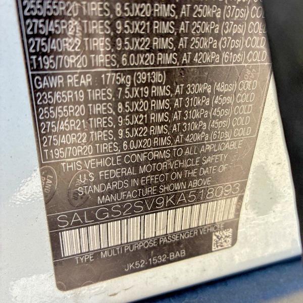 Photo 10 from auction – 2019 LAND ROVER RANGE ROVE with VIN SALGS2SV9KA518093