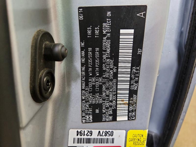 Photo 14 from auction – 2014 TOYOTA SIENNA XLE with VIN 5TDDK3DC1ES089499