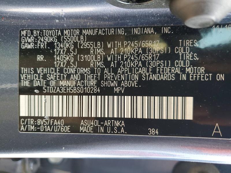 Photo 14 from auction – 2011 TOYOTA HIGHLANDER with VIN 5TDZA3EH5BS010284