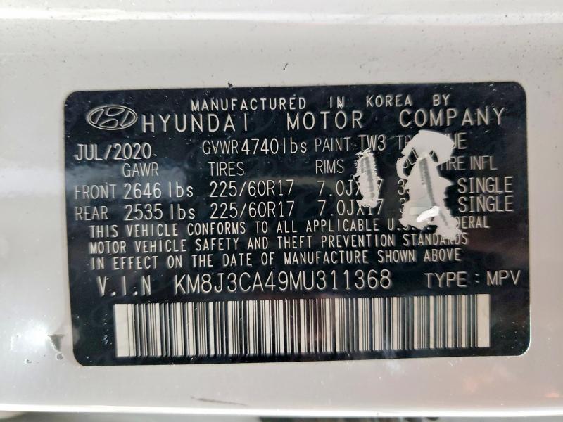 Photo 14 from auction – 2021 HYUNDAI TUCSON LIM with VIN KM8J3CA49MU311368