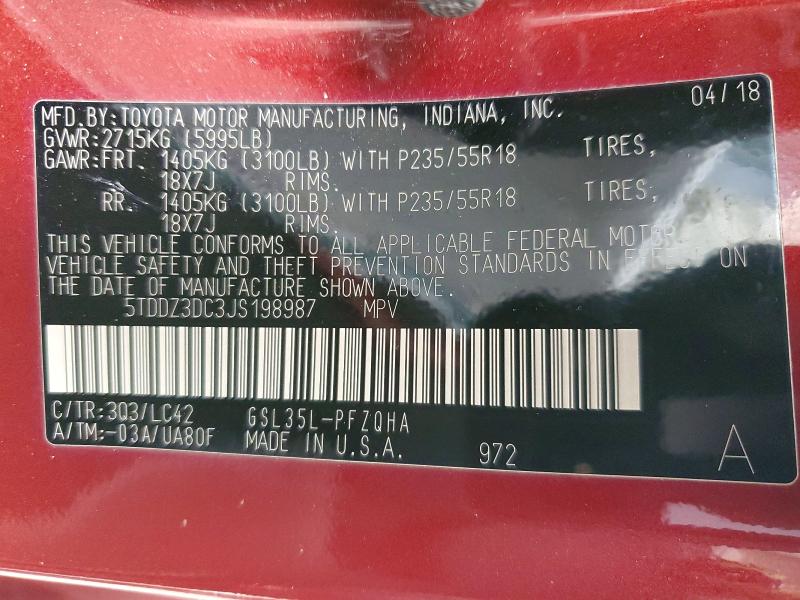 Photo 14 from auction – 2018 TOYOTA SIENNA XLE with VIN 5TDDZ3DC3JS198987