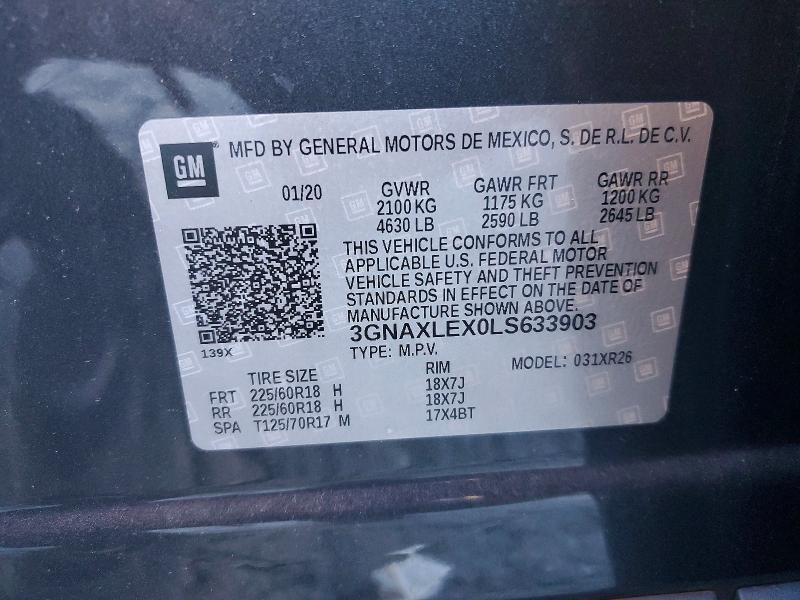 Photo 14 from auction – 2020 CHEVROLET EQUINOX LT with VIN 3GNAXLEX0LS633903