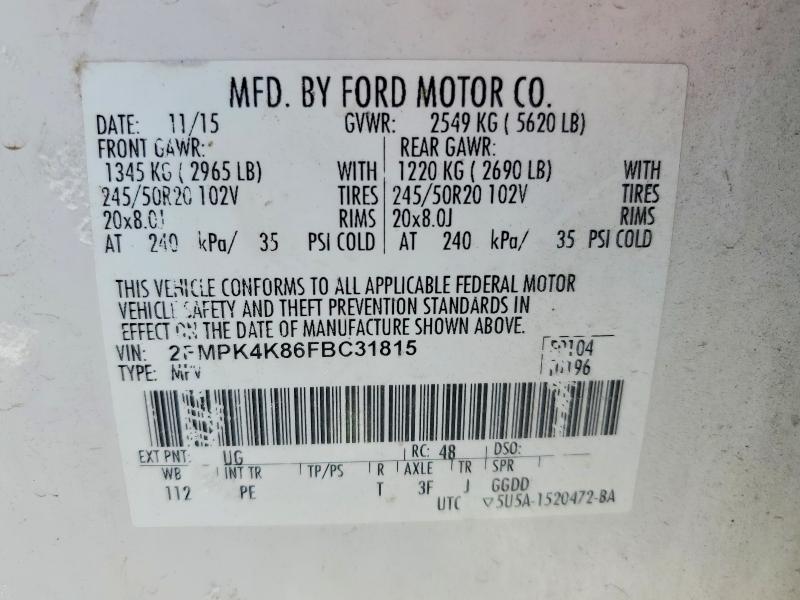 Photo 14 from auction – 2015 FORD EDGE TITAN with VIN 2FMPK4K86FBC31815