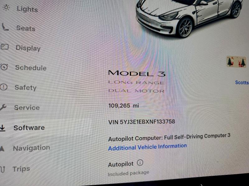 Photo 9 from auction – 2022 TESLA MODEL 3 with VIN 5YJ3E1EBXNF133758