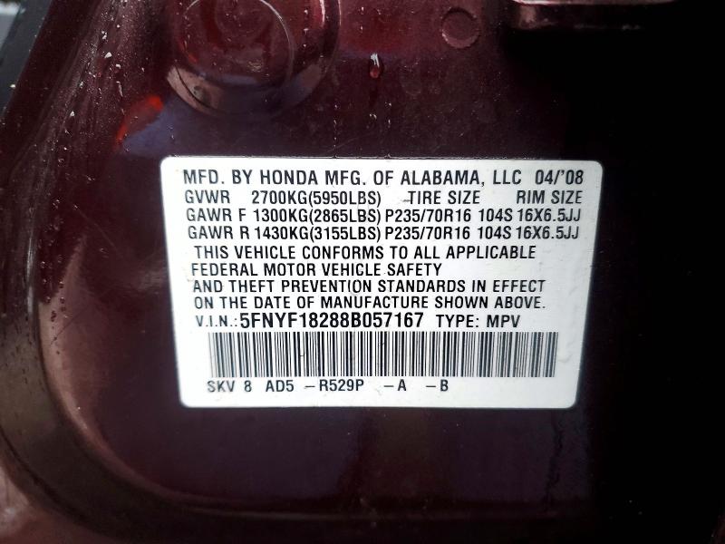 صورة رقم 14 من المزاد - 2008 HONDA PILOT VP مع VIN 5FNYF18288B057167