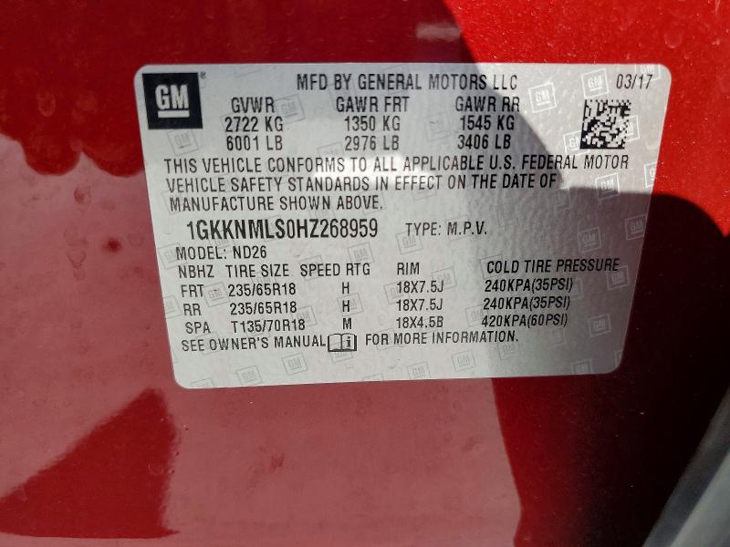 Photo 14 from auction – 2017 GMC ACADIA with VIN 1GKKNMLS0HZ268959