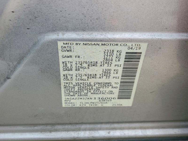 Photo 14 from auction – 2019 NISSAN MURANO with VIN 5N1AZ2MJ7KN136006
