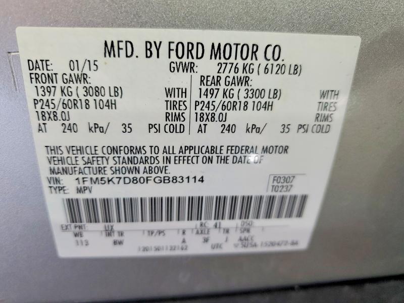 Photo 14 from auction – 2015 FORD EXPLORER X with VIN 1FM5K7D80FGB83114