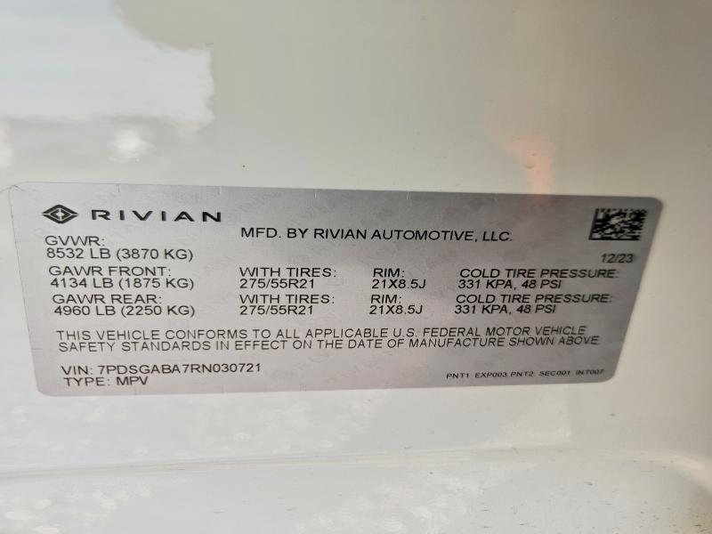 Photo 14 from auction – 2024 RIVIAN R1S ADVENT with VIN 7PDSGABA7RN030721