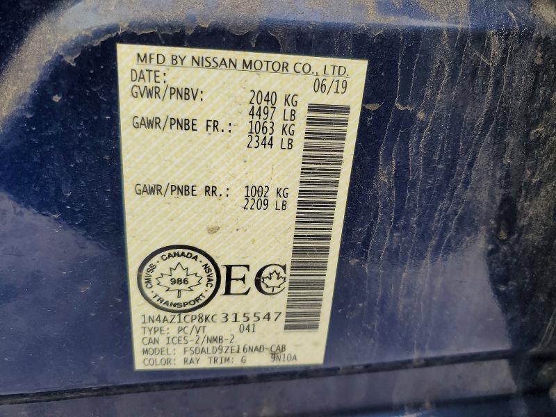 Photo 14 from auction – 2019 NISSAN LEAF with VIN 1N4AZ1CP8KC315547