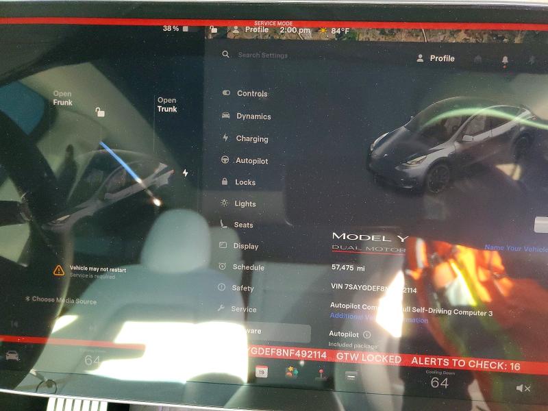 Photo 9 from auction – 2022 TESLA MODEL Y with VIN 7SAYGDEF8NF492114