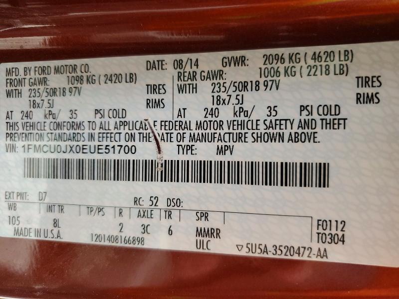 Photo 14 from auction – 2014 FORD ESCAPE TIT with VIN 1FMCU0JX0EUE51700