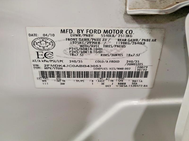 Photo 14 from auction – 2010 FORD EDGE SEL with VIN 2FMDK4JC0ABB43053