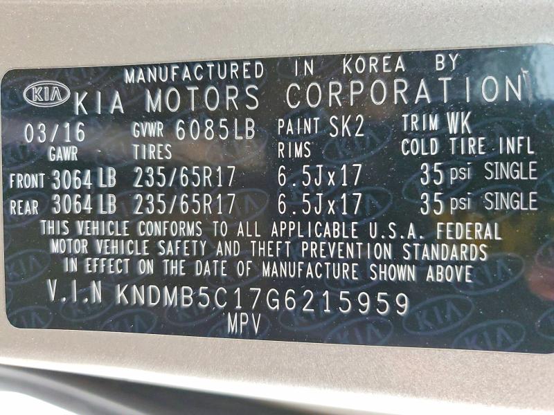 Photo 14 from auction – 2016 KIA SEDONA with VIN KNDMB5C17G6215959