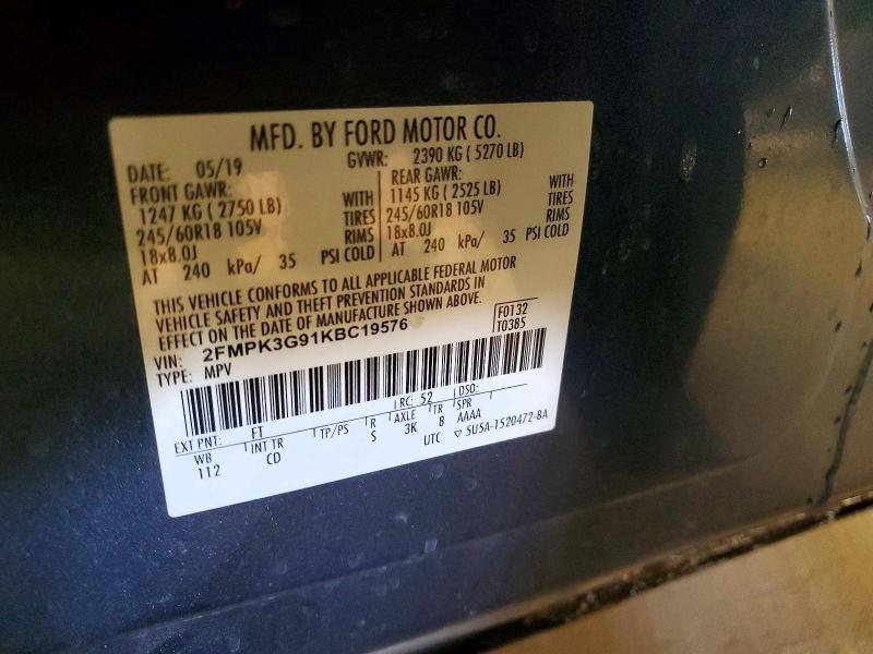 Photo 14 from auction – 2019 FORD EDGE with VIN 2FMPK3G91KBC19576