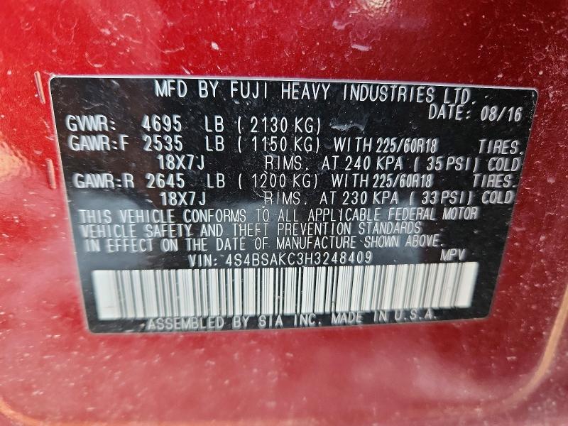 Photo 14 from auction – 2017 SUBARU OUTBACK 2. with VIN 4S4BSAKC3H3248409
