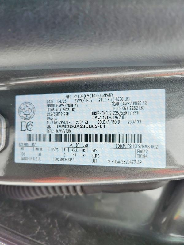 Photo 14 from auction – 2025 FORD ESCAPE PLA with VIN 1FMCU9JA5SUB05704