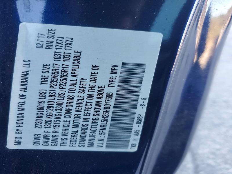 Photo 14 from auction – 2017 HONDA ODYSSEY with VIN 5FNRL5H25HB017505
