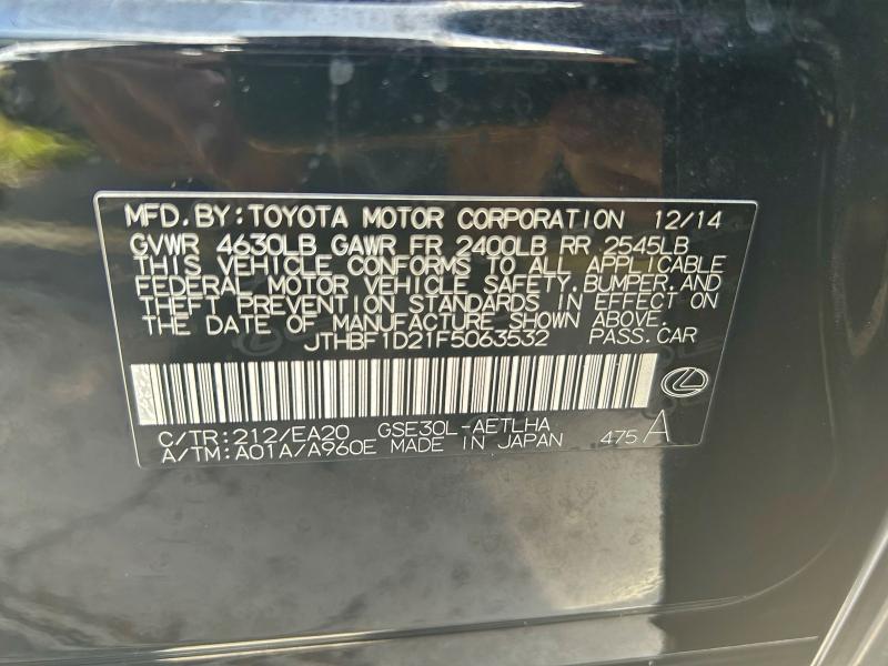 Photo 10 from auction – 2015 LEXUS IS 250 with VIN JTHBF1D21F5063532