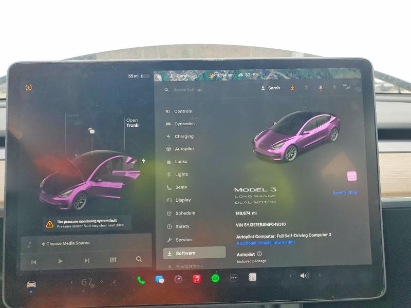 Photo 9 from auction – 2021 TESLA MODEL 3 with VIN 5YJ3E1EB8MF049310