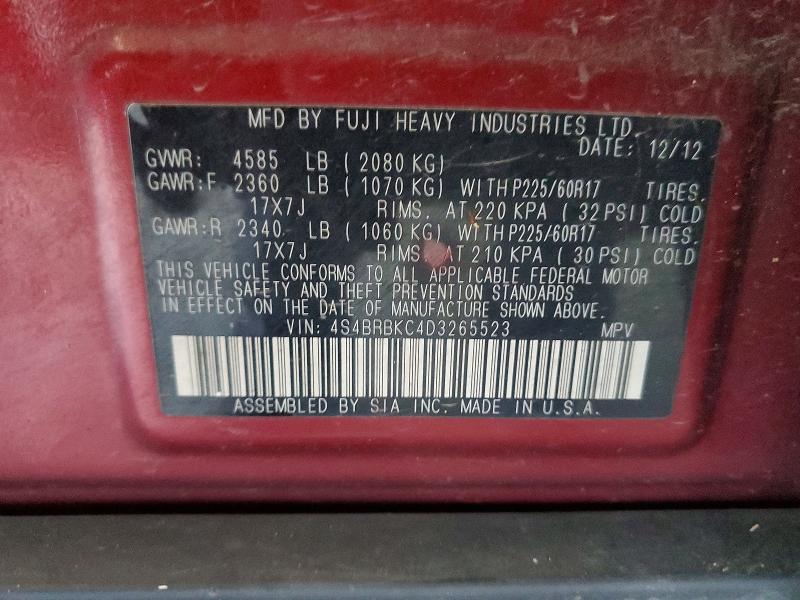 Photo 14 from auction – 2013 SUBARU OUTBACK 2. with VIN 4S4BRBKC4D3265523