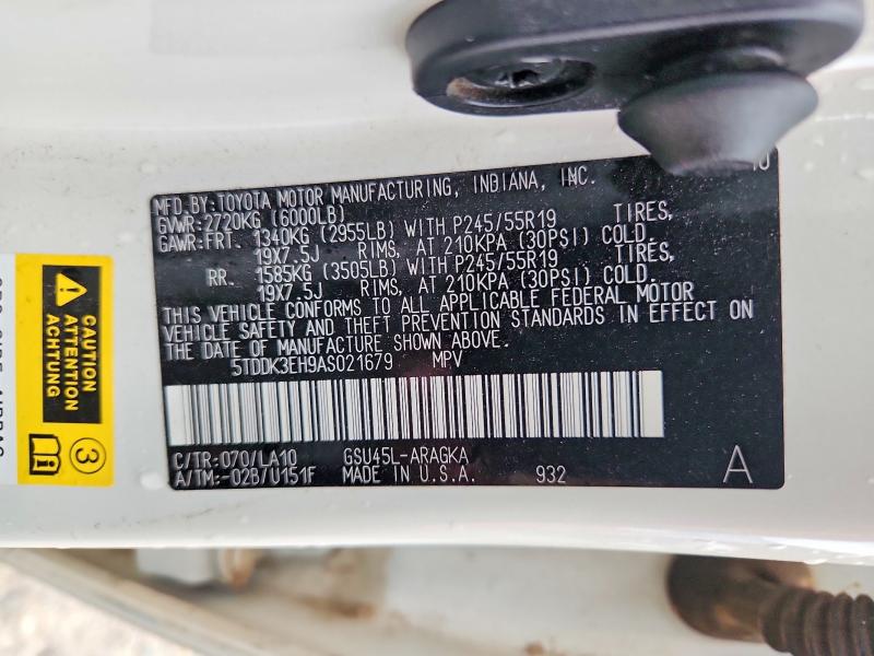 Photo 14 from auction – 2010 TOYOTA HIGHLANDER with VIN 5TDDK3EH9AS021679