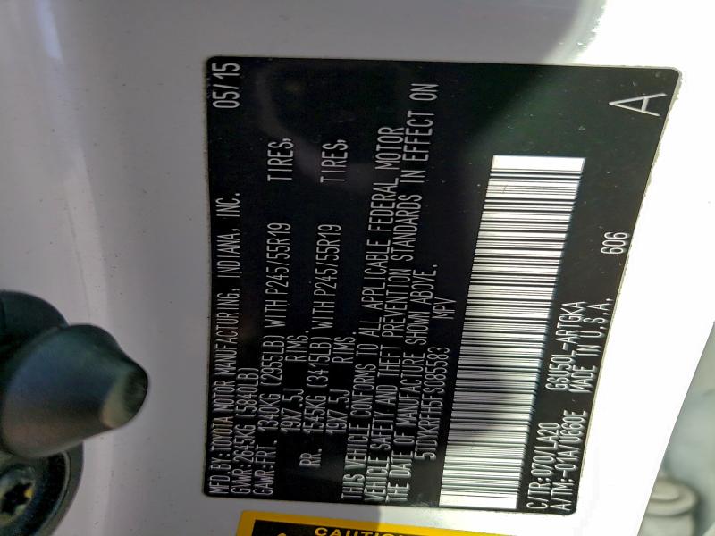 Photo 14 from auction – 2015 TOYOTA HIGHLANDER with VIN 5TDYKRFH5FS085583