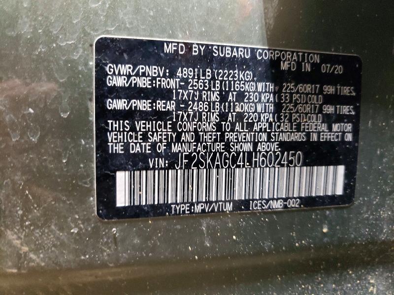 Photo 14 from auction – 2020 SUBARU FORESTER P with VIN JF2SKAGC4LH602450