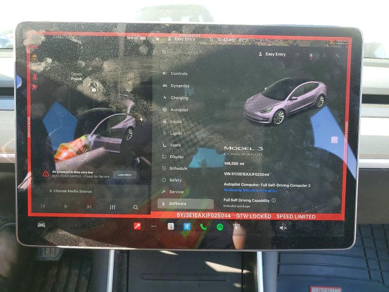 Photo 9 from auction – 2018 TESLA MODEL 3 with VIN 5YJ3E1EAXJF025044