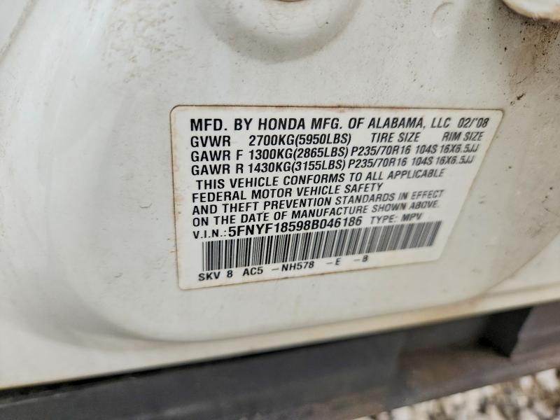 Photo 14 from auction – 2008 HONDA PILOT EXL with VIN 5FNYF18598B046186