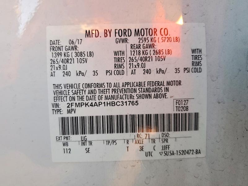 Фото 14 с аукциона – 2017 FORD EDGE SPORT с VIN 2FMPK4AP1HBC31765