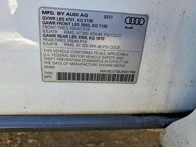 Photo 14 from auction – 2018 AUDI Q3 PREMIUM with VIN WA1BCCFS8JR001768