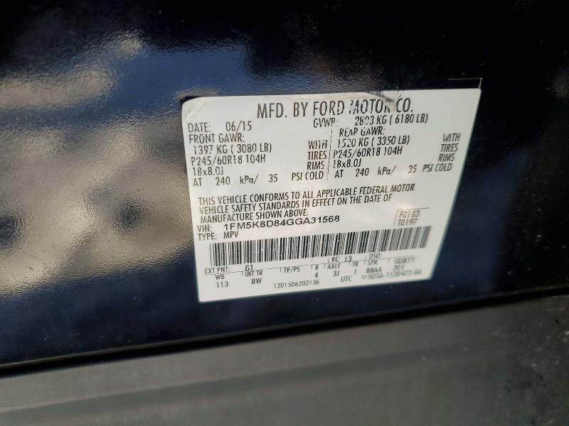 Photo 14 from auction – 2016 FORD EXPLORER X with VIN 1FM5K8D84GGA31568