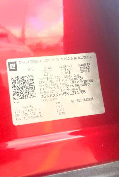 Photo 10 from auction – 2019 CHEVROLET EQUINOX with VIN 3GNAXKEV5KL214706