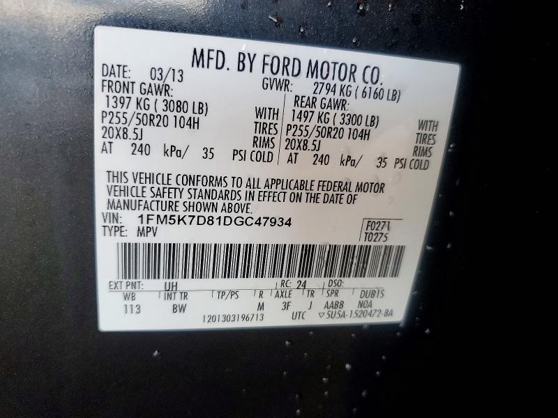 Zdjęcie 14 z aukcji – 2013 FORD EXPLORER X z VIN 1FM5K7D81DGC47934