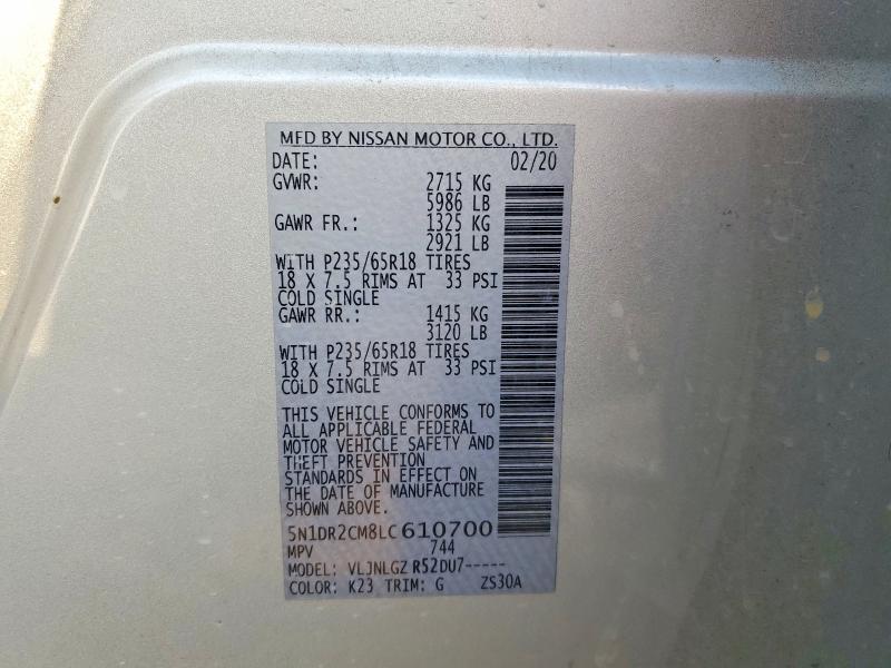 Photo 14 from auction – 2020 NISSAN PATHFINDER with VIN 5N1DR2CM8LC610700