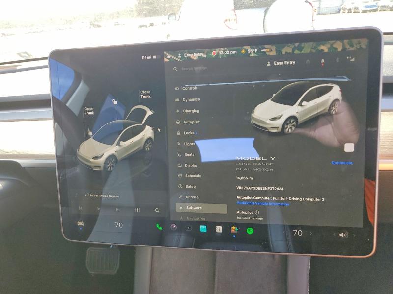 Photo 9 from auction – 2022 TESLA MODEL Y with VIN 7SAYGDEE8NF372434