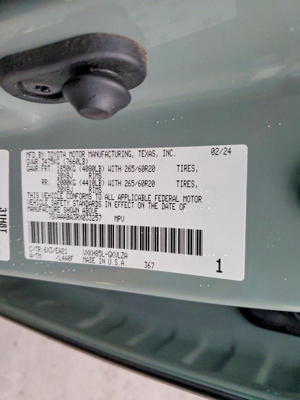 Photo 14 from auction – 2024 TOYOTA SEQUOIA SR with VIN 7SVAAABA3RX033257
