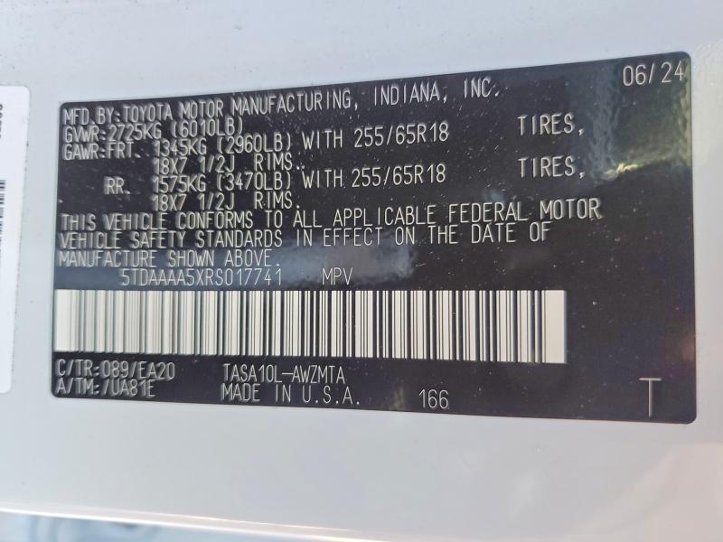 Photo 14 from auction – 2024 TOYOTA GRAND HIGH with VIN 5TDAAAA5XRS017741