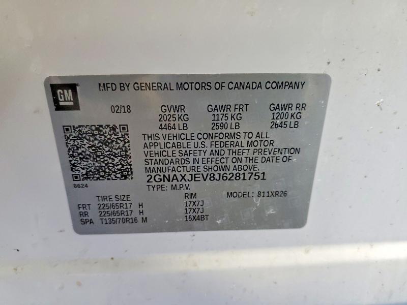 Photo 14 from auction – 2018 CHEVROLET EQUINOX with VIN 2GNAXJEV8J6281751