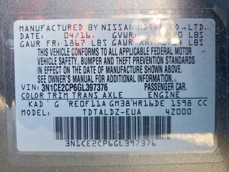 Photo 14 from auction – 2016 NISSAN VERSA NOTE with VIN 3N1CE2CP6GL397376