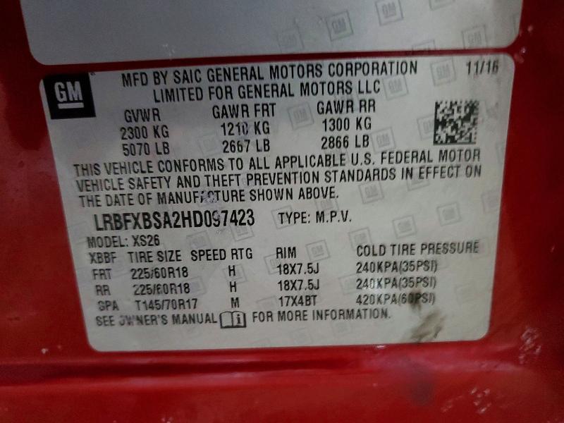 Photo 14 from auction – 2017 BUICK ENVISION E with VIN LRBFXBSA2HD097423