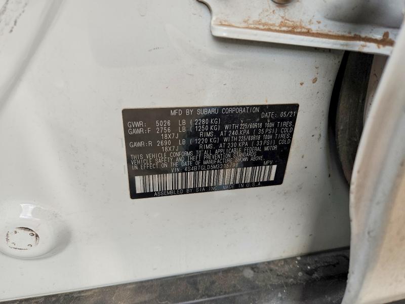 Photo 14 from auction – 2021 SUBARU OUTBACK ON with VIN 4S4BTGLD5M3215798