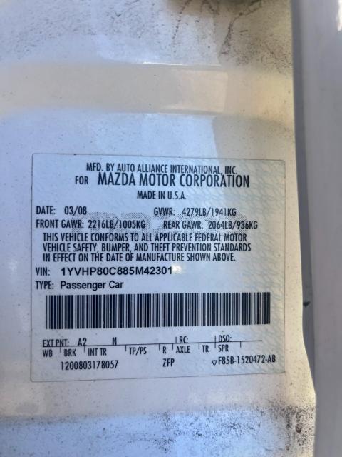 Фото 10 с аукциона – 2008 MAZDA 6 I с VIN 1YVHP80C885M42301
