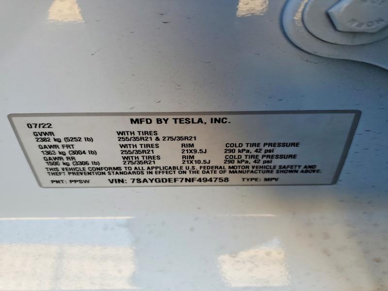 Фото 14 с аукциона – 2022 TESLA MODEL Y с VIN 7SAYGDEF7NF494758