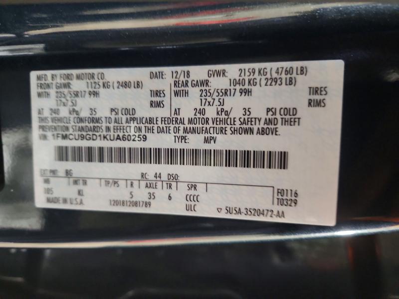 Photo 14 from auction – 2019 FORD ESCAPE SE with VIN 1FMCU9GD1KUA60259